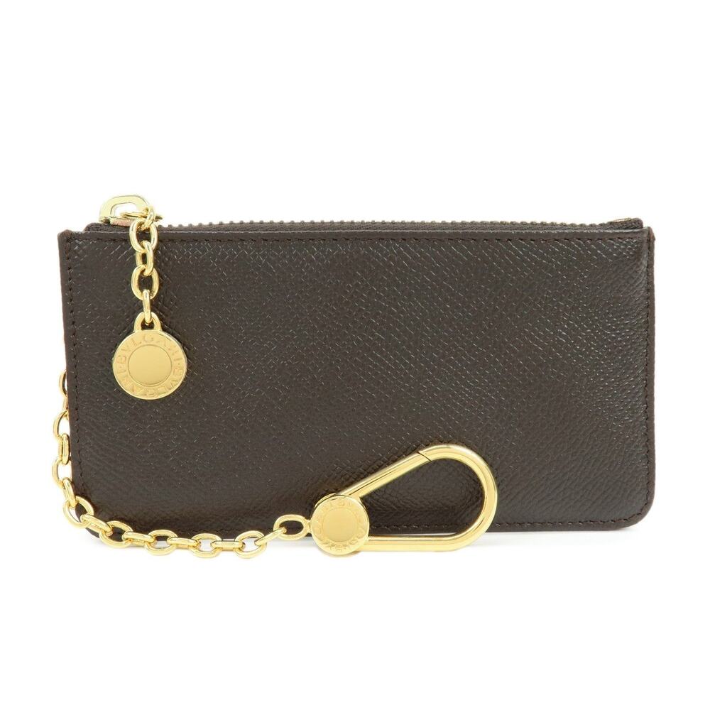 Bvlgari Saffiano Leather Coin Purse Dark Brown